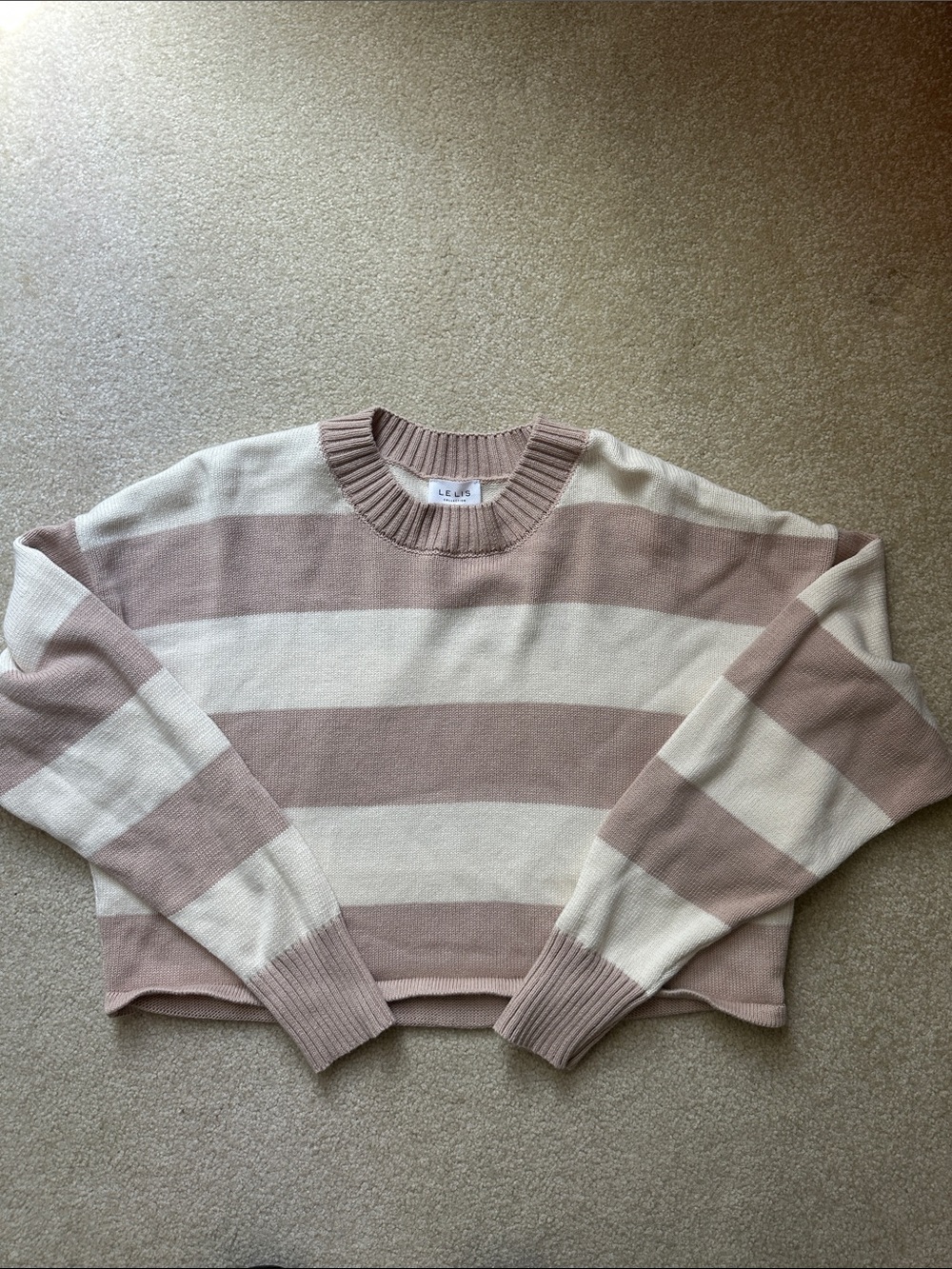 Le Lis Striped Cropped Crewneck Sweater - Cream & Blush sz. Sm
